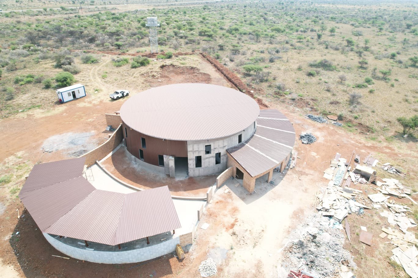 Aerial view of the building under construction